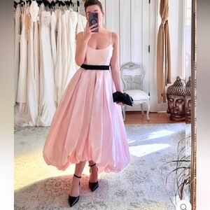 NWT Hutch Diane Pleated High/Low Bubble Ballet Pink Midi Dress 2